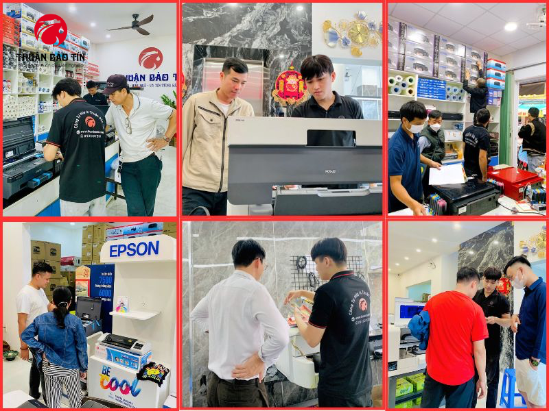 Kỹ thuật viên Thuận Bảo Tín hướng dẫn khách vận hành máy in và thiết bị in ấn - hỗ trợ tận tâm, bảo hành nhanh chóng