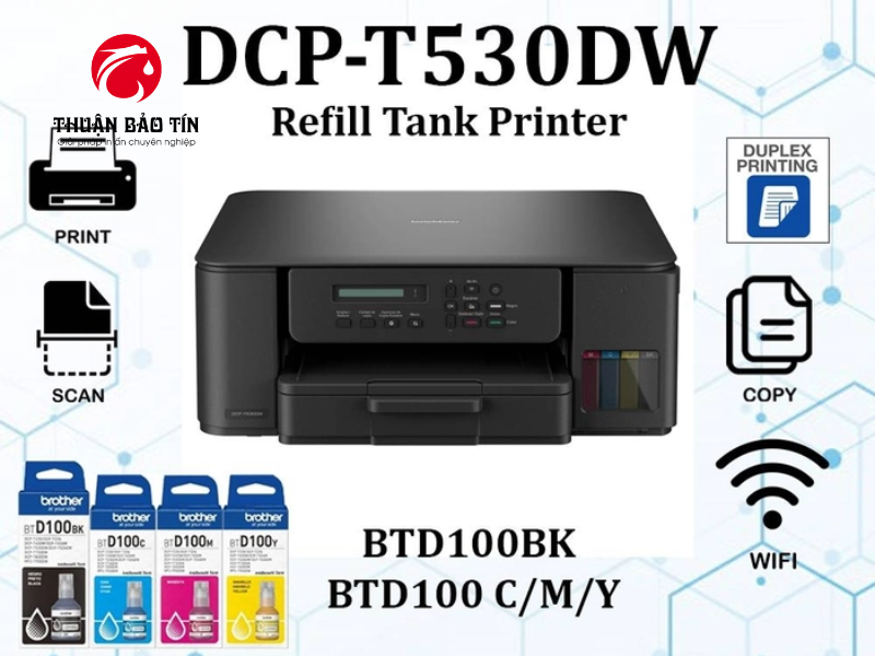 Thiết kế nhỏ gọn, tối giản của Máy in Brother DCP-T530DW phù hợp với nhiều không gian làm việc khác nhau.