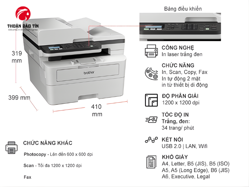 Máy in Brother MFC-B7810DW ứng dụng công nghệ mực polime hóa cho bản in sắc nét và tiết kiệm điện năng.