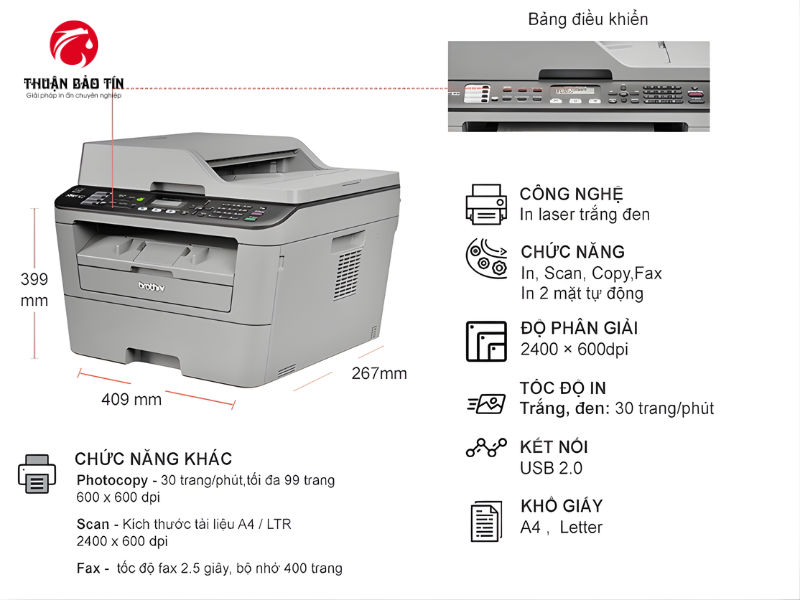 Máy in Brother MFC-L2701D cho tốc độ in nhanh lên đến 30 trang/phút, nâng cao hiệu suất làm việc mỗi ngày.
