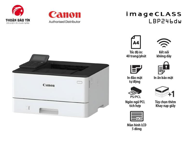 Máy in Canon LBP226Dw sở hữu thiết kế gọn gàng, phù hợp lắp đặt trong không gian văn phòng hiện đại.
