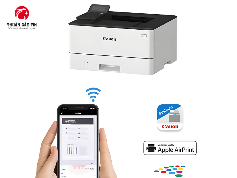 Canon LBP246DW hỗ trợ kết nối USB, LAN, Wi-Fi và in không dây từ nhiều thiết bị khác nhau trong văn phòng.