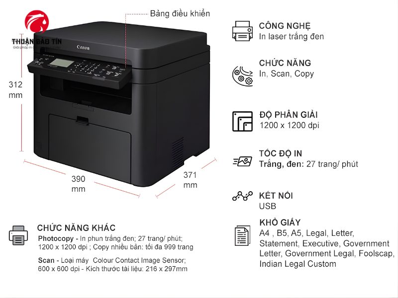 Canon MF241D chính hãng với kiểu dáng hiện đại, màu đen sang trọng, tối ưu diện tích sử dụng cho văn phòng.