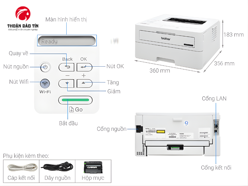Thiết kế gọn gàng, thanh lịch của máy in Brother HL-B2180DW phù hợp với mọi không gian văn phòng chuyên nghiệp