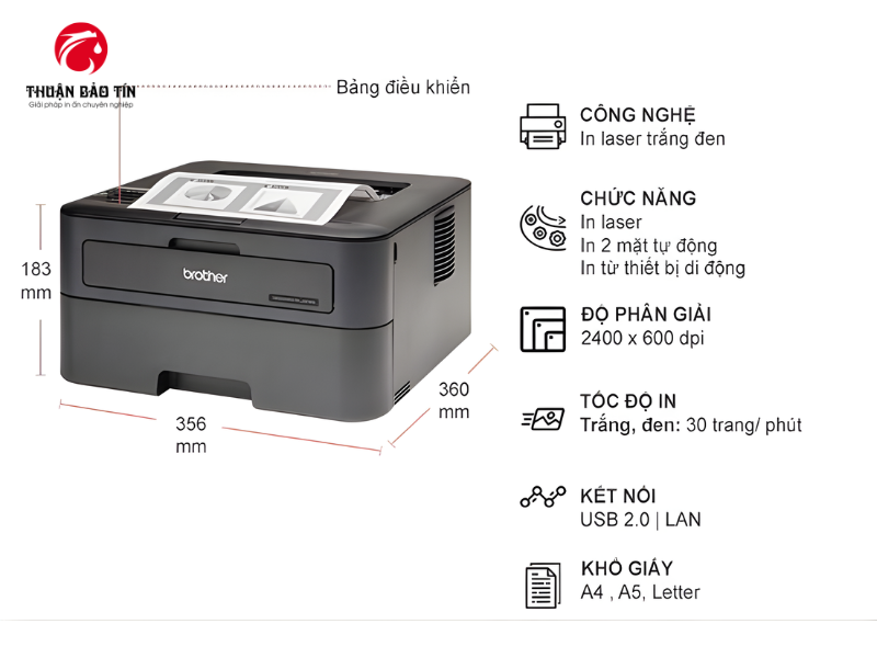 Máy in Brother HL-L2361DN hỗ trợ in hai mặt tự động, giúp tiết kiệm giấy và chi phí vận hành.