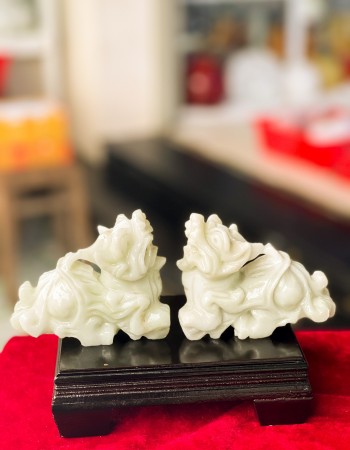 Cặp tỳ hưu đá trắng xanh ngang 10cm T013