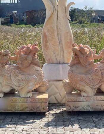 Cặp tỳ hưu đá vân gỗ nguyên khối cao 1.1m  - ngang 1.1m - dày 44cm T015