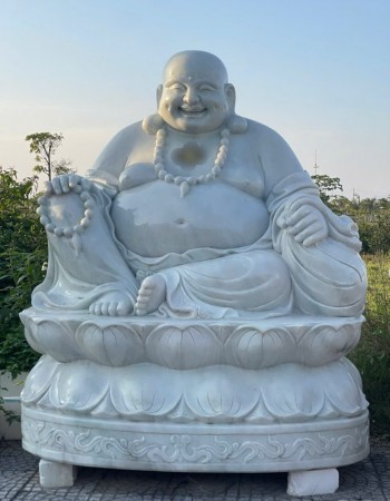 Tượng phật di lặc ngồi đá trắng Cao 2M - Ngang1.5M - Dài 1m T001