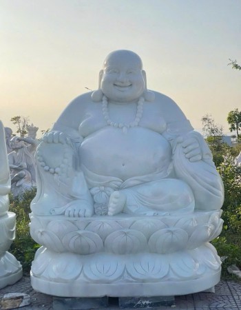 Tượng di lặc đá trắng nguyên khối cao 1.9m, ngang 1.4m, dài 1m T005