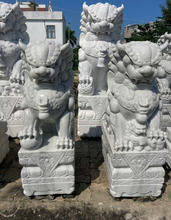 Cặp kỳ lân đá trắng nguyên khối cao 1m2 dài 43cm rộng 70cm T009