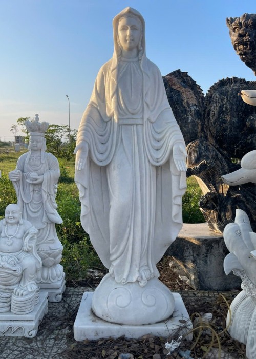 Tượng đức mẹ maria đá trắng cao 2m , ngang 70cm, dài 52cm T007