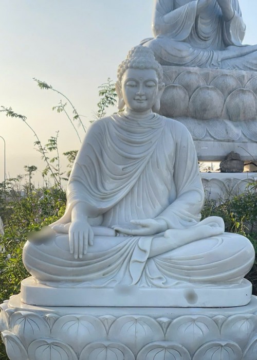 Tượng phật thích ca đá trắng cao 2.2m - ngang 1.5m dài 1.05m T004