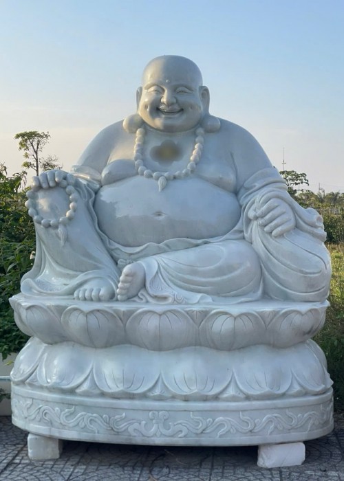 Tượng phật di lặc ngồi đá trắng Cao 2M - Ngang1.5M - Dài 1m T001