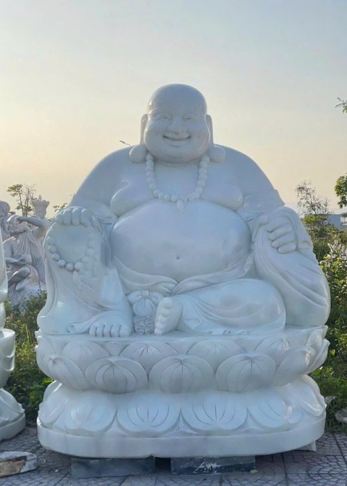Tượng di lặc đá trắng nguyên khối cao 1.9m, ngang 1.4m, dài 1m T005